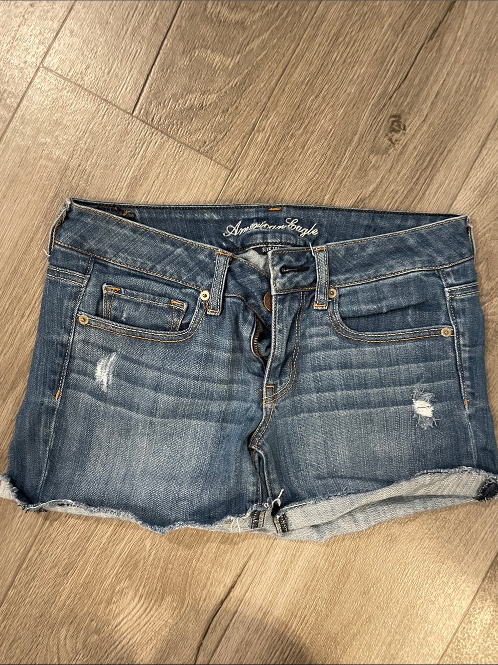 American Eagle Outfitters Medium Blue Distressed Denim Cutoff Shorts